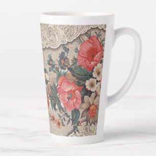 Tasse Latte Vintage rouge orange blanc motif
