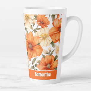 Tasse Latte Vintage Rustic Orange Autumn Flowers Motif