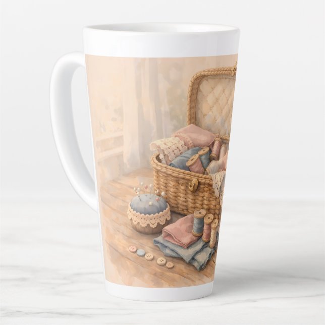 Tasse Latte Vintage Sewing Basket Cottagecore Pastel (Angle gauche)