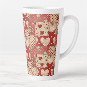 Tasse Latte Vintage Shabby Chic Red Patchwork Motif
