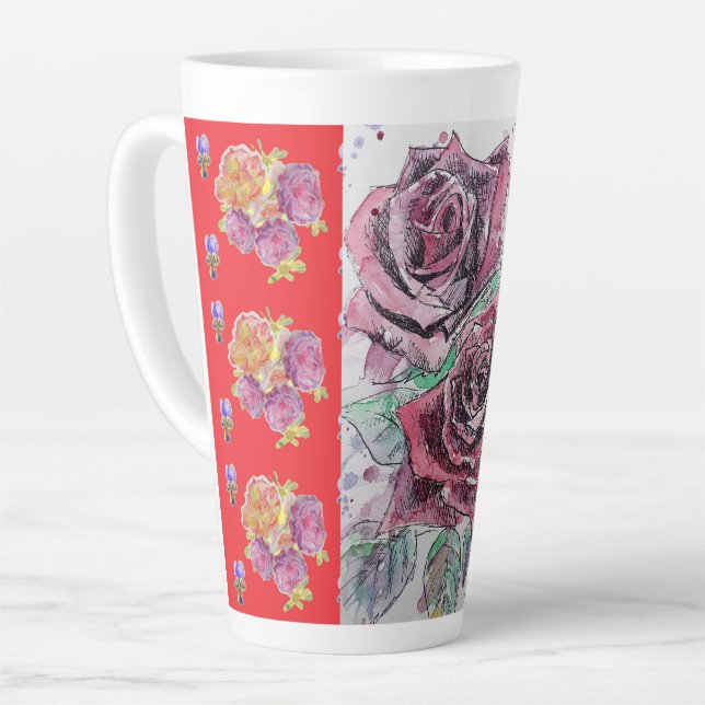 Tasse Latte Viola de couleur rose rouge Shabby floral Latte Mu (Angle gauche)