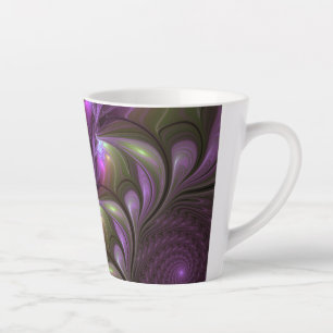 Tasse Latte Violet Abstrait violet violet kaki fractal