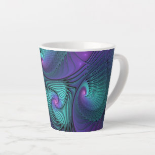 Tasse Latte Violet Rencontre Turquoise Art Fractal Abstrait Mo