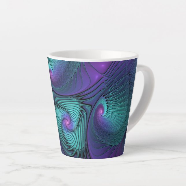 Tasse Latte Violet Rencontre Turquoise Moderne Art Fractal Abs (Angle droit)