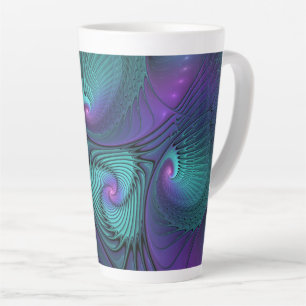Tasse Latte Violet Rencontre Turquoise Moderne Art Fractal Abs