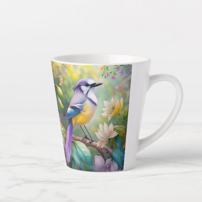 Tasse Latte Violet Tufted Jay Imaginaire Bird (Droite)