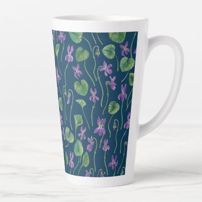Tasse Latte Violettes à l'aquarelle sur fond bleu (Droite)