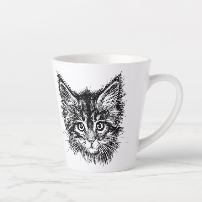 Tasse Latte Visage de Kitten noir et blanc (Droite)