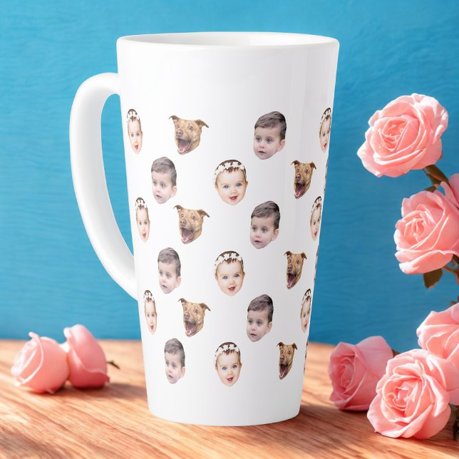 Tasse Latte Visage personnalisé, cadeau familial unique 3 phot (Créateur téléchargé)