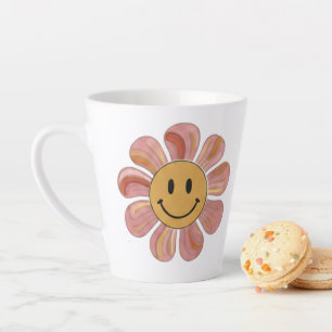 Tasse Latte Visage Souriant Fleur Rétro Groovy Pastel Floral 7