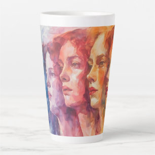 Tasse Latte Visages des femmes - Peinture aquarelle