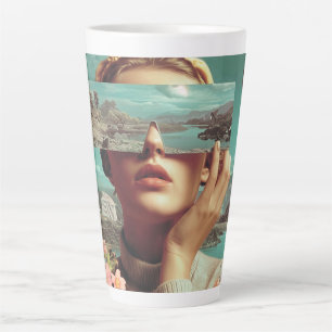 Tasse Latte Vision de paysage surréaliste, portrait féminin su