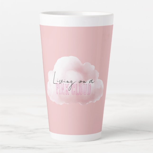 Tasse Latte Vivre sur un nuage rose (Devant)