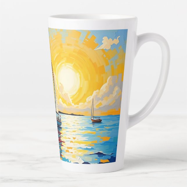 Tasse Latte Voilier au coucher du soleil (Droite)