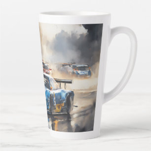 Tasse Latte Voiture Blue Race avec le Soleil Rising