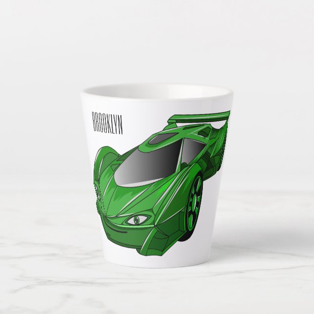 Tasse Latte Voiture de sport verte avec illustration airfos (Devant)