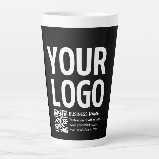 Tasse Latte Votre logo avec code QR et texte modifiables  (Devant)