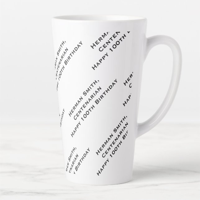 Tasse Latte Votre Motif texte partout en noir/blanc (Droite)