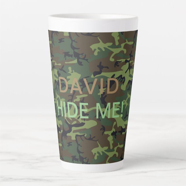 Tasse Latte Votre Nom Camouflage Vert Militaire Cacher Ma Cita (Devant)