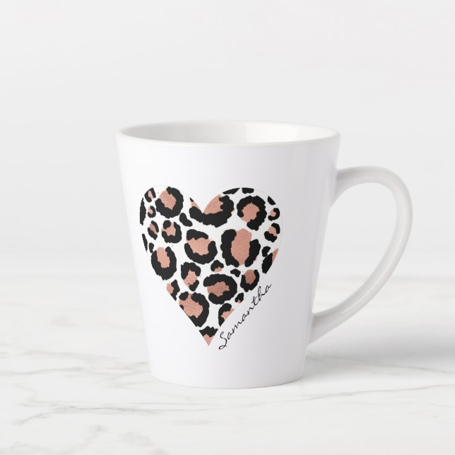 Tasse Latte Votre nom Léopard Guépard Motif Cœur (Droite)