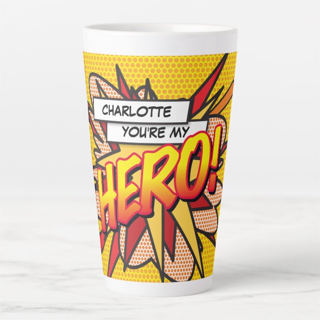 Tasse Latte Vous êtes mon HÉROS Bande dessinée rétro Fun Pop A (Devant)