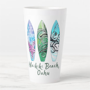 Tasse Latte Waikiki Beach Oahu Watercolor Surboards