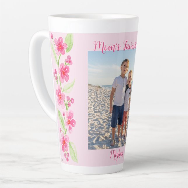 Tasse Latte Watercolor Cherry Blossom MOM Photo PERSONNALISER (Angle gauche)