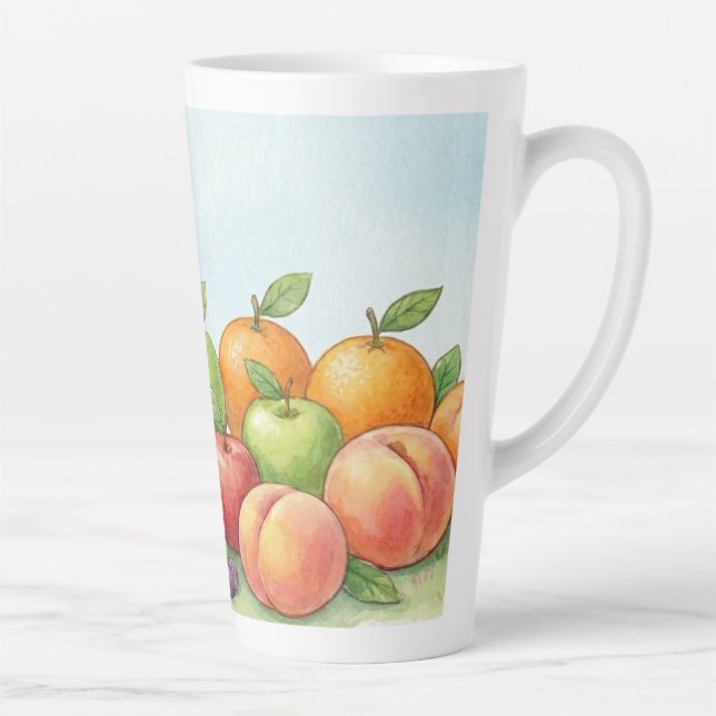 Tasse Latte Watercolor Fruit Abundance, Tu Bishvat Background (Droite)
