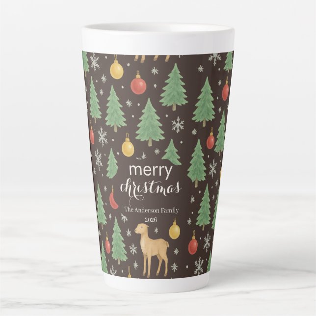 Tasse Latte Watercolor Reindeer & Christmas Tree -  (Devant)
