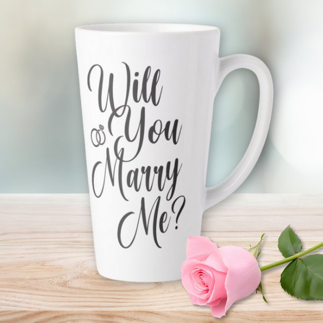 Tasse Latte Wedding Marriage Elegant Script Proposal  (Will You Marry Me Elegant Script Black on White Latte Mug - Unique Wedding Proposal Idea)