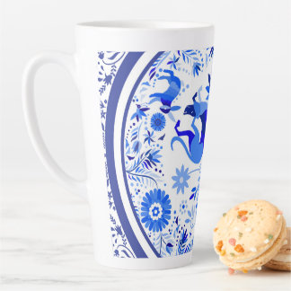 Tasse Latte Weimaraners, Lapins et Oiseaux Otomi Bleu & Blanc