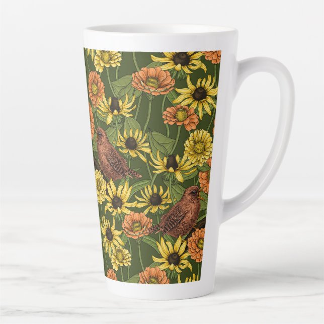 Tasse Latte Wens et fleurs sur vert (Droite)