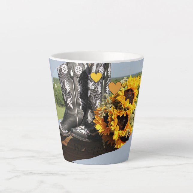 Tasse Latte Western Boots tournesol Mariage rustique (Devant)