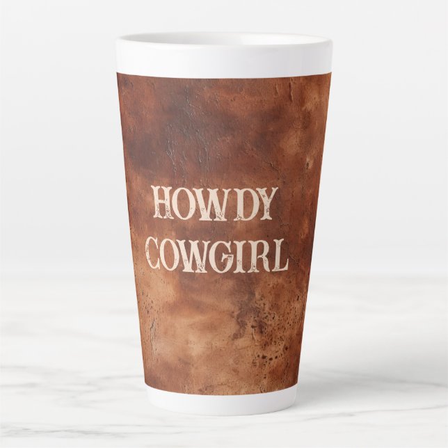 Tasse Latte Western Brown Howdy Cowboy Brown (Devant)