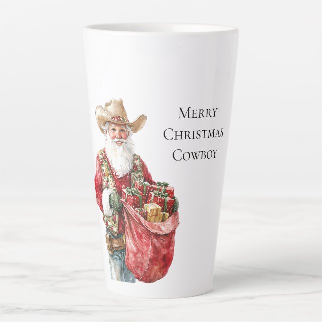 Tasse Latte Western Christmas Cowboy Père Noël (Devant)