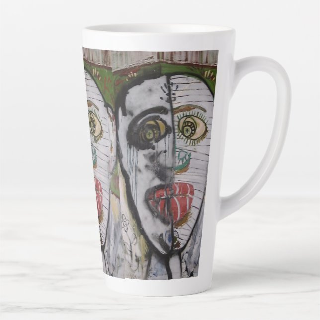Tasse Latte Whimsical 3 Face Original Artist Painting  (Droite)
