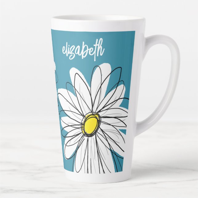 Tasse Latte Whimsical Daisy - orchidée - nom de script tendanc (Droite)