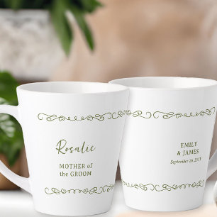 Tasse Latte Whimsical Doodle Olive Green Wedding Party