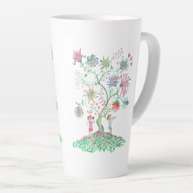 Tasse Latte Whimsical Floral Tree  (Angle droit)