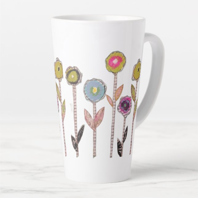 Tasse Latte Whimsical Flowers  (Angle droit)