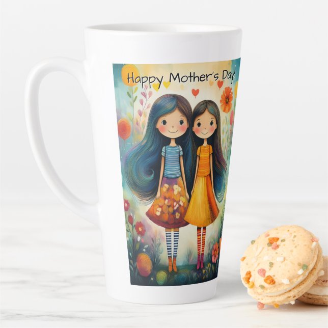 Tasse Latte Whimsical illustration of two girls Mother’s Day (En situation)
