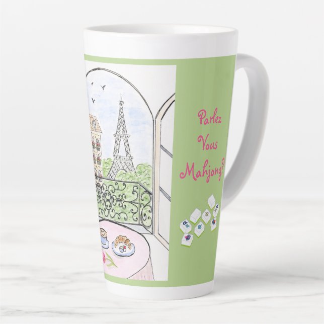 Tasse Latte Whimsical Paris and Eiffel Tower MAHJONG (Angle droit)