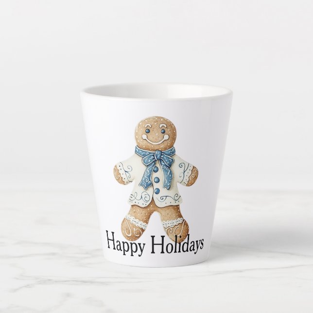 Tasse Latte White Blue Gingerbread Man Cookie Christmas  (Devant)