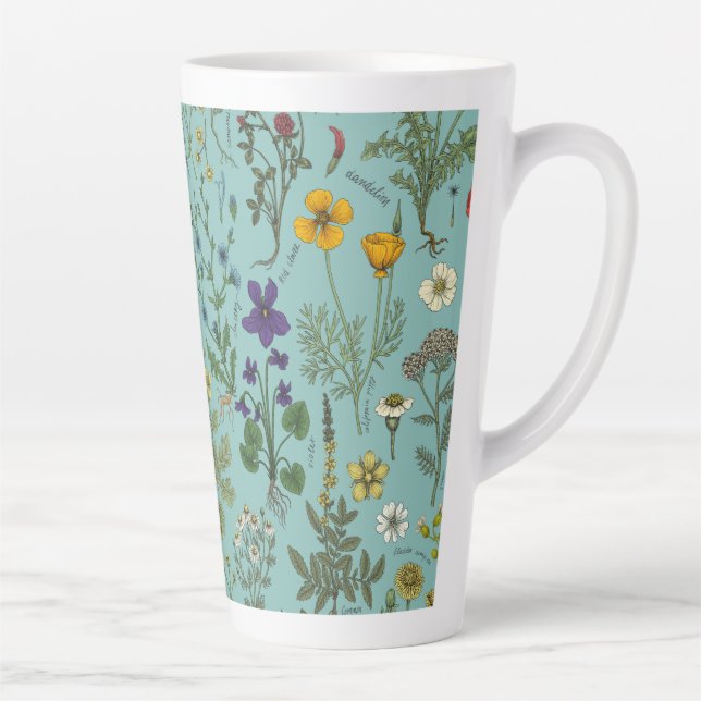 Tasse Latte Wildflowers collage on blue (Droite)