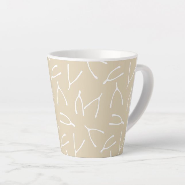 Tasse Latte Wishbone Motif Beige Blanc Gros Rêves (Angle droit)