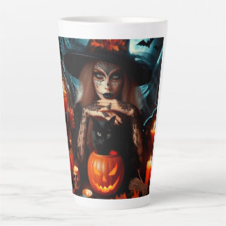 Tasse Latte Witch black cat candles Halloween