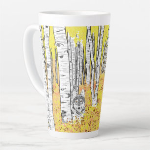 Tasse Latte Wolf dans Bois d'automne