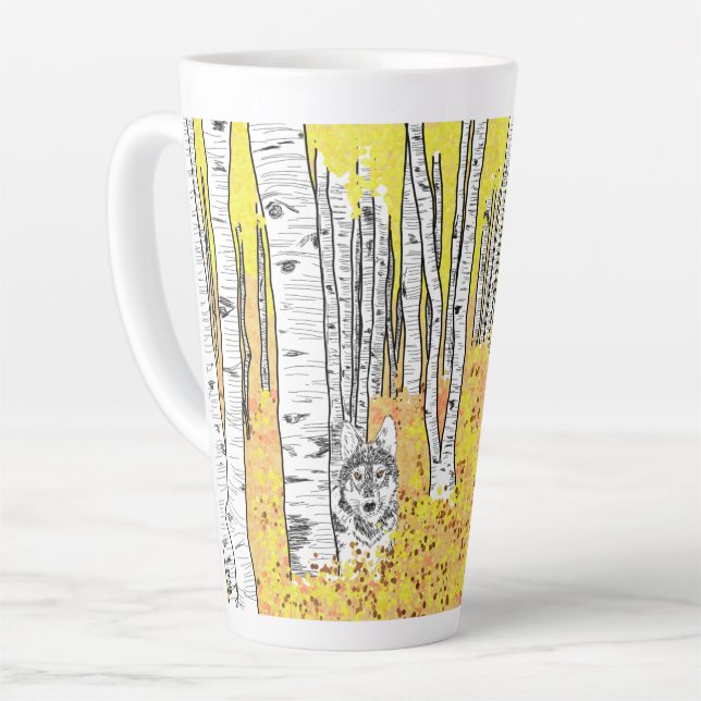 Tasse Latte Wolf dans Bois d'automne (Angle gauche)