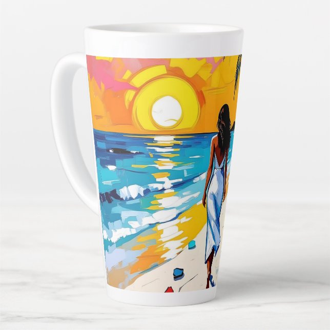 Tasse Latte Woman on Beach Tropical Scene (Angle gauche)