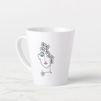 Tasse Latte Woman With Flowers Line Art